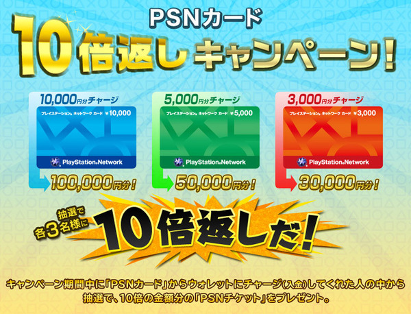 Psnカード チャージで最高10万円相当分の Psnチケット がプレゼント 10倍返しキャンペーン 実施 Game Spark 国内 海外ゲーム情報サイト