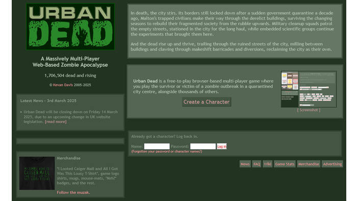 約19年続いたウェブブラウザ向けゾンビMMOゲーム『Urban Dead』が近日閉鎖―英国オンライン安全法への懸念から