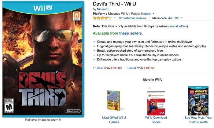 Wii U『Devil's Third』北米版パッケージが高額プレミア化―最高666ドルに