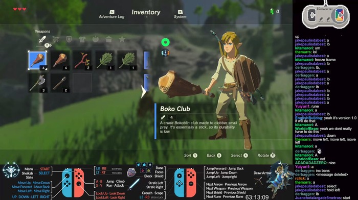 Twitchチャットコマンドで挑む『ゼルダの伝説BOTW』が放送中、プレイ63時間めで「始まりの台地」抜け出せず