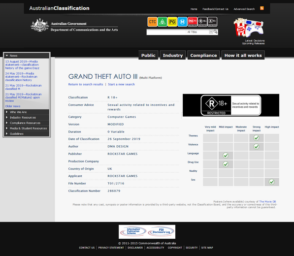 『グランド・セフト・オートIII』が新たにオーストラリア審査機関に登録…年齢制限の違いが意味するところは？