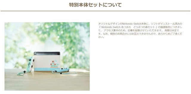 「Nintendo Switch あつまれ どうぶつの森セット」Joshin webショップでの抽選販売が延期に―再開時期は未定