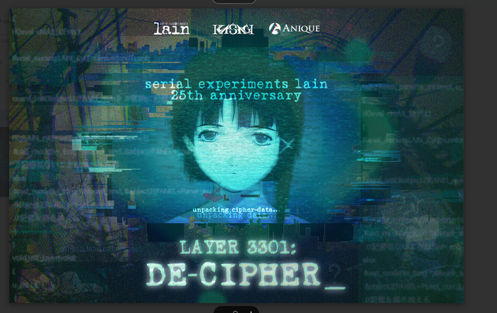 アニメ「serial experiments lain」25周年記念する没入型パズル『Layer 3301： De-Cipher』発表！特設サイトがオープン