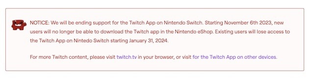 スイッチ版「Twitch」2024年1月末サービス終了―海外時間11月6日にニンテンドーeショップ上での提供中止へ