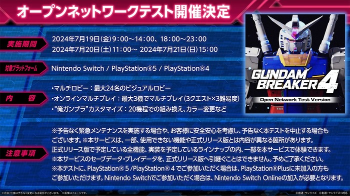 “俺ガンプラ”ACT『ガンダムブレイカー4』7月19日からのPS/スイッチ向けネットワークテスト版が配信開始